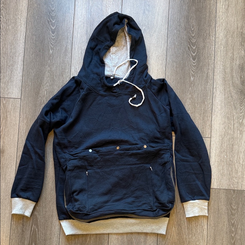 Navy and Gray Dog Carrier Kangaroo Hooded Sweatshirt
